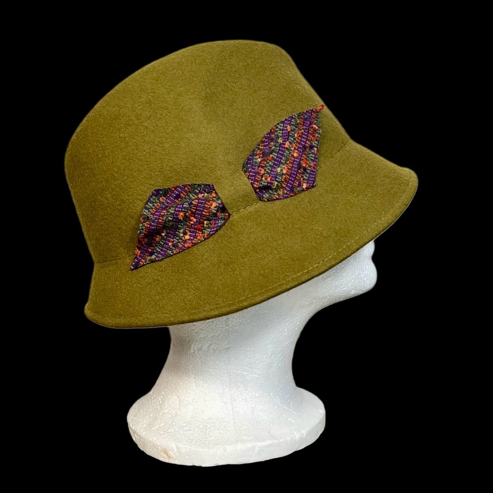 Halogen Cloche Felted Wool Hat Moss Green Boho Vintage Inspired Retro Glam